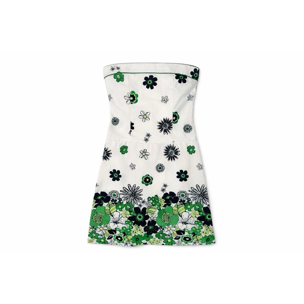 Teeze Me Strapless Floral Dress Size 9 | Green Black White Cotton Fit Flare - Picture 2 of 6